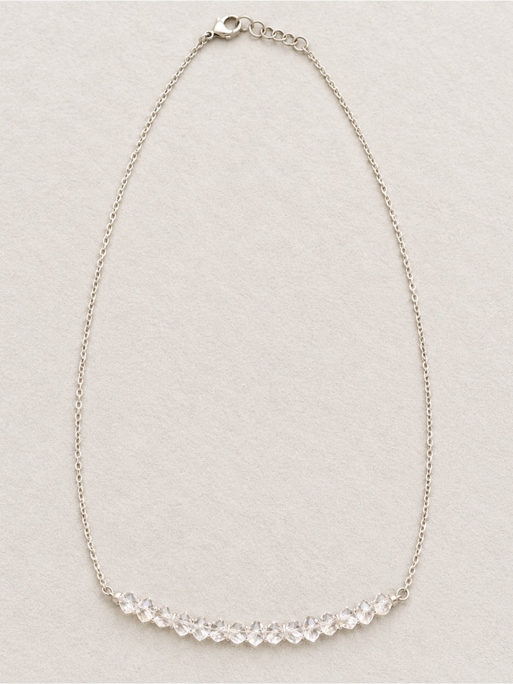 Delicate Silver Crystal Bar Necklace - Clear